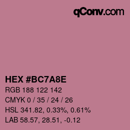 Color code: HEX #BC7A8E | qconv.com