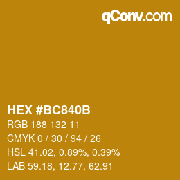 颜色代码: HEX #BC840B | qconv.com
