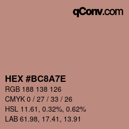 Color code: HEX #BC8A7E | qconv.com