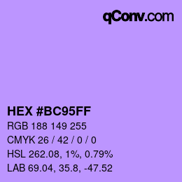 カラーコード: HEX #BC95FF | qconv.com