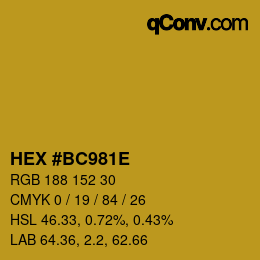 Color code: HEX #BC981E | qconv.com