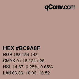 Color code: HEX #BC9A8F | qconv.com