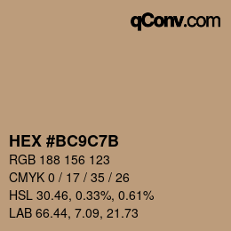 Color code: HEX #BC9C7B | qconv.com