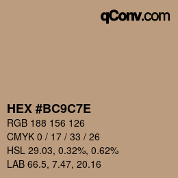 Farbcode: HEX #BC9C7E | qconv.com