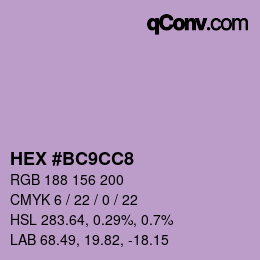 Color code: HEX #BC9CC8 | qconv.com