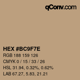 カラーコード: HEX #BC9F7E | qconv.com