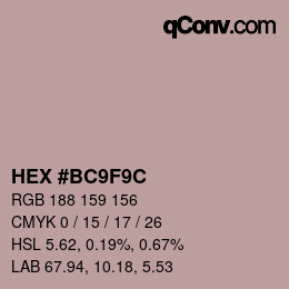 Color code: HEX #BC9F9C | qconv.com