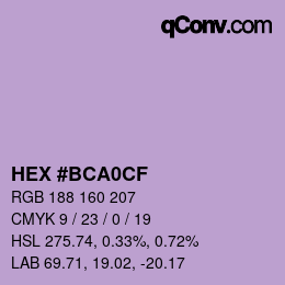 Color code: HEX #BCA0CF | qconv.com