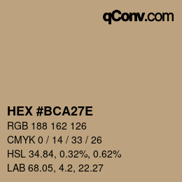 Color code: HEX #BCA27E | qconv.com