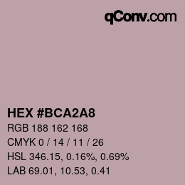 Color code: HEX #BCA2A8 | qconv.com