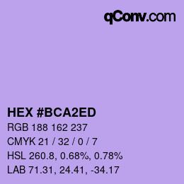 颜色代码: HEX #BCA2ED | qconv.com