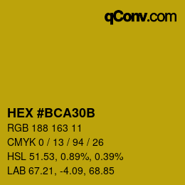 颜色代码: HEX #BCA30B | qconv.com