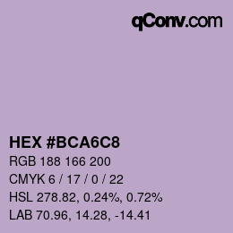 Color code: HEX #BCA6C8 | qconv.com