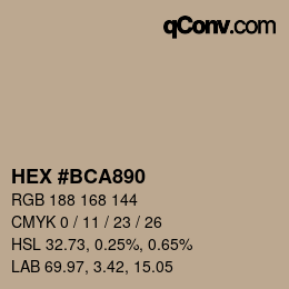 カラーコード: HEX #BCA890 | qconv.com