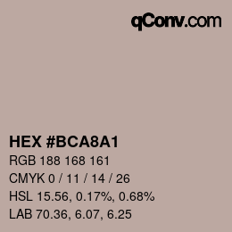 Color code: HEX #BCA8A1 | qconv.com