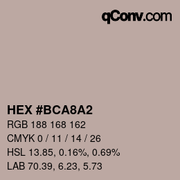 Color code: HEX #BCA8A2 | qconv.com
