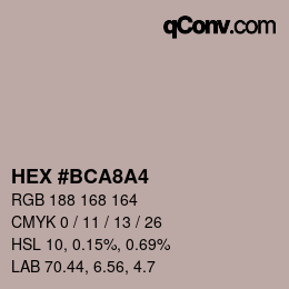 Color code: HEX #BCA8A4 | qconv.com