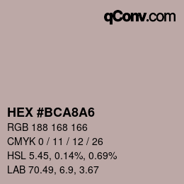 Color code: HEX #BCA8A6 | qconv.com
