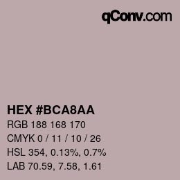 Color code: HEX #BCA8AA | qconv.com
