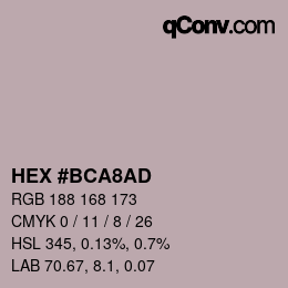 Color code: HEX #BCA8AD | qconv.com