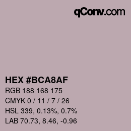 Color code: HEX #BCA8AF | qconv.com