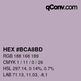 カラーコード: HEX #BCA8BD | qconv.com