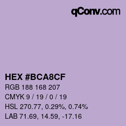 カラーコード: HEX #BCA8CF | qconv.com
