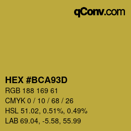 Color code: HEX #BCA93D | qconv.com
