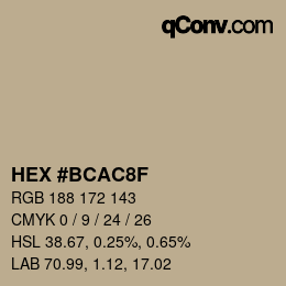 Color code: HEX #BCAC8F | qconv.com