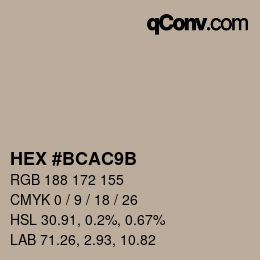 颜色代码: HEX #BCAC9B | qconv.com
