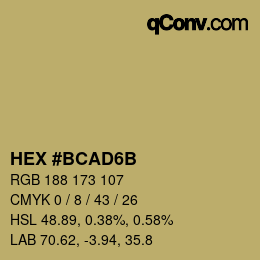 Color code: HEX #BCAD6B | qconv.com