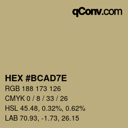 Color code: HEX #BCAD7E | qconv.com