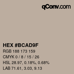 カラーコード: HEX #BCAD9F | qconv.com