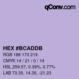 颜色代码: HEX #BCADDB | qconv.com