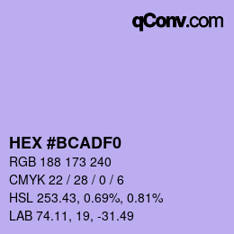 Color code: HEX #BCADF0 | qconv.com