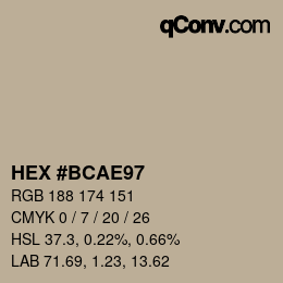 Farbcode: HEX #BCAE97 | qconv.com