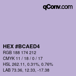 Color code: HEX #BCAED4 | qconv.com