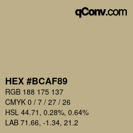 Color code: HEX #BCAF89 | qconv.com