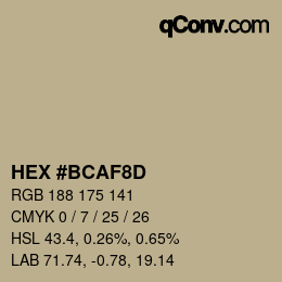 Color code: HEX #BCAF8D | qconv.com