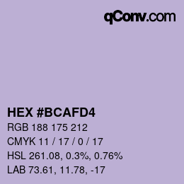 颜色代码: HEX #BCAFD4 | qconv.com