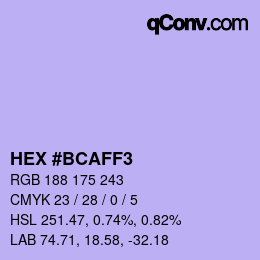 Color code: HEX #BCAFF3 | qconv.com