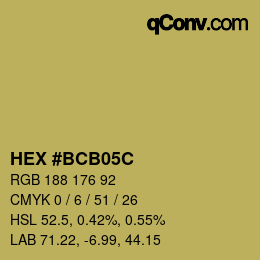 Color code: HEX #BCB05C | qconv.com
