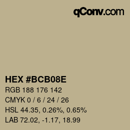 Color code: HEX #BCB08E | qconv.com