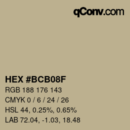 Color code: HEX #BCB08F | qconv.com