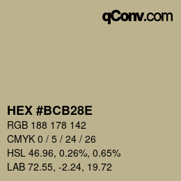 Color code: HEX #BCB28E | qconv.com