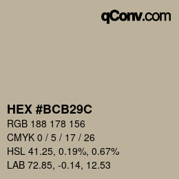 Color code: HEX #BCB29C | qconv.com