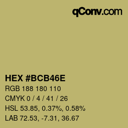 Color code: HEX #BCB46E | qconv.com