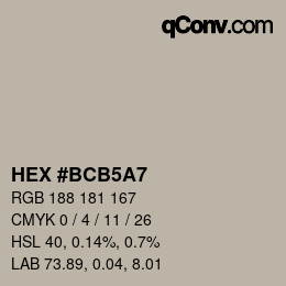 カラーコード: HEX #BCB5A7 | qconv.com