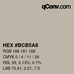 Color code: HEX #BCB5A8 | qconv.com