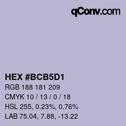 颜色代码: HEX #BCB5D1 | qconv.com